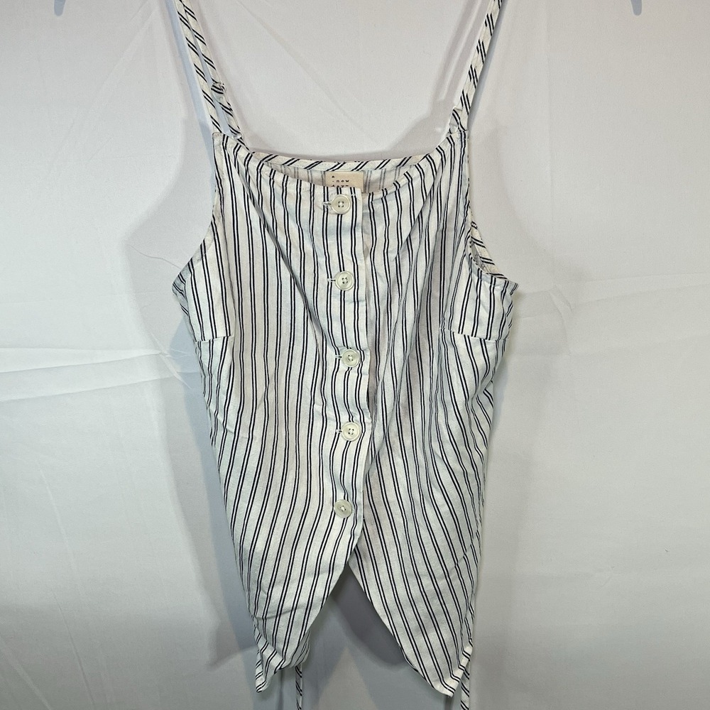 A New Day Tank Top Womens Small Stripe White Button Down Ribbed Sleeveless Shirt